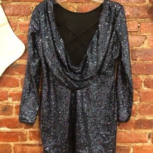 Navy multi dimension short sequin dress